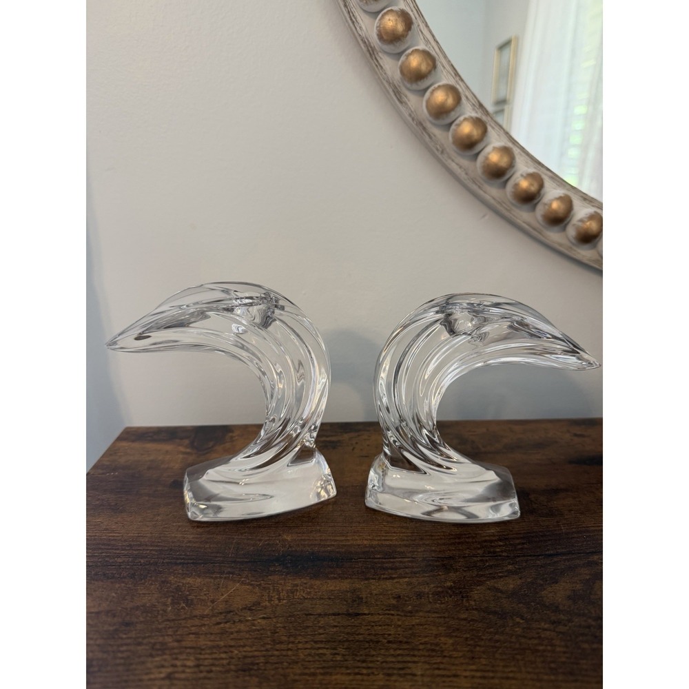Vintage Gorham Crystal Wave Candle Holders Pair Clear Taper Candlesticks